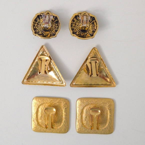 Vintage Black & Gold Clip Earrings (Set of 3) - Picture 2 of 6